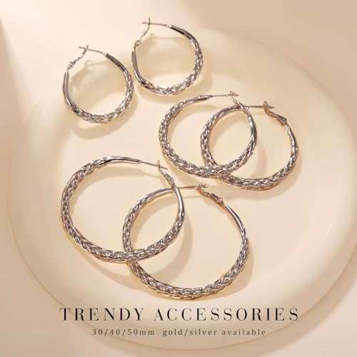 Senteria 925 Sterling Silver Post Twisted Hoop Earrings for Women 30-50MM | Hypoallergenic Large Silver Hoop Earrings for Women,Lightweight Thick Weave Braid Hoops,Nickel Lead-Free for Sensitive Ears - color: 30mm black hoops