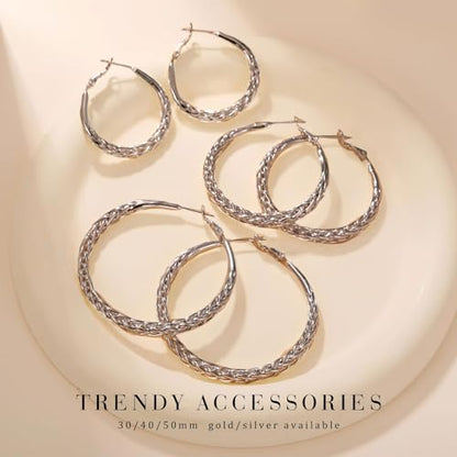Senteria 925 Sterling Silver Post Twisted Hoop Earrings for Women 30-50MM | Hypoallergenic Large Silver Hoop Earrings for Women,Lightweight Thick Weave Braid Hoops,Nickel Lead-Free for Sensitive Ears - color: 30mm black hoops