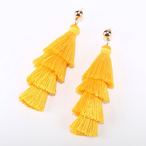 BaubleStar Bohemian Layered Tassel Drop Earrings for Women | Lightweight Statement Party Festival Jewelry - color: Yellow