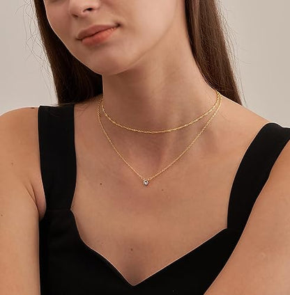 Tewiky Dainty 14k Gold Plated/Silver Cubic Zirconia Necklaces for Women, Simple CZ Jewelry Necklaces Trendy Gifts - color: Gold layer chain CZ
