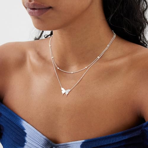MEVECCO Dainty Choker Necklaces for Women, Beaded and Multi-Row Chains | 14K Gold Plated Brass, Select Silver Plated Brass Options, Polished And Textured Profiles For Everyday Styling - style: Beaded SLiver