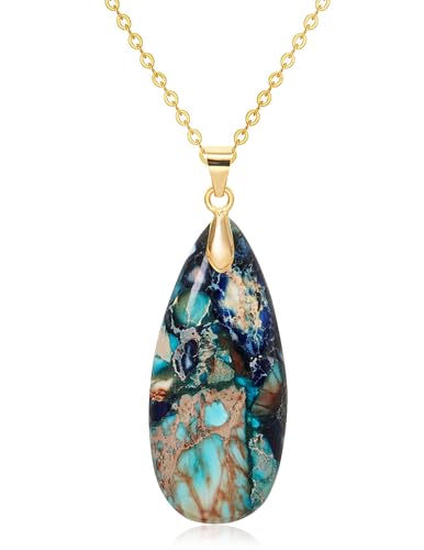 Stone Necklaces for Women Teardrop Gemstone Pendant Necklace Natural Stone Chain Necklaces - color: Blue D