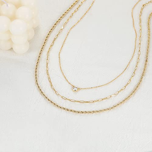 CHESKY 14K Gold Plated Layered Chain Necklace for Women | Trendy Cuban Link Chain, Chunky Paperclip Chain, Toggle Clasp Necklace, Fashion Gold Jewelry, Daily Gift for Women - style: Diamond/Paperclip/Rope