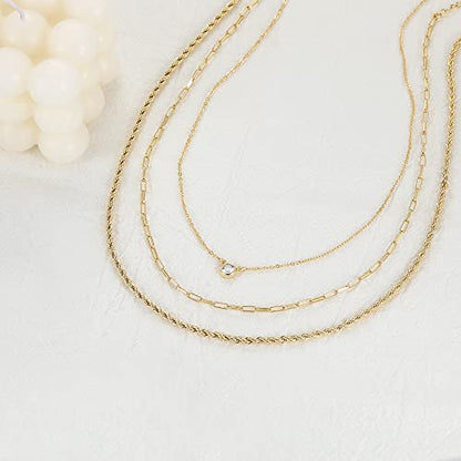 CHESKY 14K Gold Plated Layered Chain Necklace for Women | Trendy Cuban Link Chain, Chunky Paperclip Chain, Toggle Clasp Necklace, Fashion Gold Jewelry, Daily Gift for Women - style: Diamond/Paperclip/Rope
