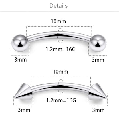 Eyebrow Piercing Jewelry Titanium Curved Barbell 16g Tiny Eyebrow Ring Vertical Labret Lip Jewelry Ear Rook Navel Small Belly Button Ring for Women Men - color: 16g,10mm