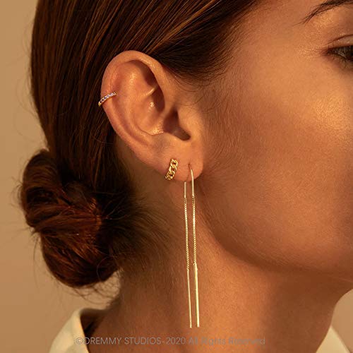 Dremmy Studios Dainty CZ Huggie Hoop Earrings 14K Gold Plated Chunky Simple Cute Thick Round Frill Bead Ball Starburst Cuff Earrings Cubic Zirconia Hoop Earrings Minimalist Personalized Gift for Her - color: Chain A