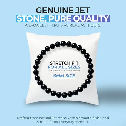 Jet Stone Stretch Bracelet for Men and Women, Natural Jet Beads, 6mm or 8mm, Lightweight Crystal