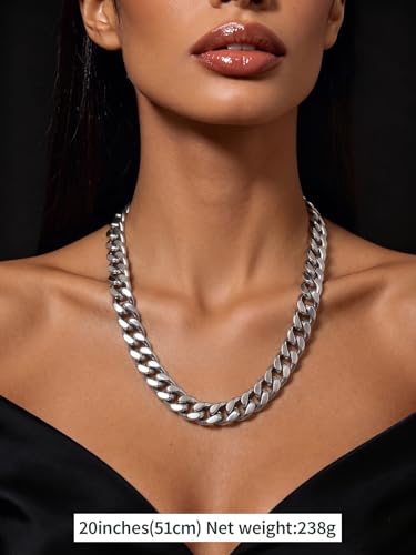 FindChic Cuban Link Chain Necklace for Women Men, Silver/Gold Plated Stainless Steel Solid Miami Curb Chain Hip Hop Punk Statement Jewelry, 5/12/14mm Width, 16/18/20 Inch Length, with Gift Box - color: 05. 14mm-Silver, size: 20inches