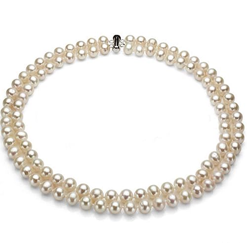 Elegant Double-Strand Freshwater Pearl Necklace for Women | 7-8mm White Pearls Necklace - Perfect for Weddings, Gifts, and Formal Events