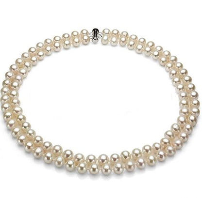 Elegant Double-Strand Freshwater Pearl Necklace for Women | 7-8mm White Pearls Necklace - Perfect for Weddings, Gifts, and Formal Events