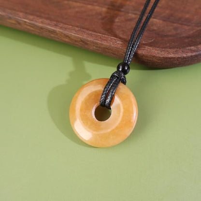 Anjiucc Natural Gemstone Pendant Necklce Lucky Coin Crystal Necklace Donut Pendnat with Adjustable Rope Healing Crystal for Men - color: Red Aventurine
