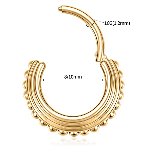 FUNLMO 18G 16G Septum Jewelry Triple Stacked Septum Nose Ring Surgical Steel Daith Conch Helix Cartilage Lobe Piercing Jewelry - color: Style26: Gold-triple stacked&ball