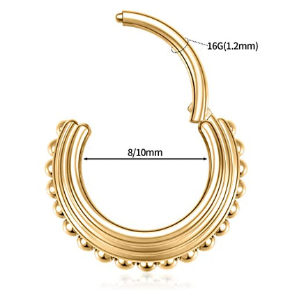 FUNLMO 18G 16G Septum Jewelry Triple Stacked Septum Nose Ring Surgical Steel Daith Conch Helix Cartilage Lobe Piercing Jewelry - color: Style26: Gold-triple stacked&ball