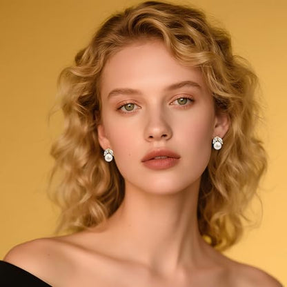 Petite Pearl Drop Earrings for Women - Real Freshwater Cultured Pearls Collection, S925 Sterling Silver Hypoallergenic Posts, 18K Gold Plated Dainty Jewelry - color: White and Golden