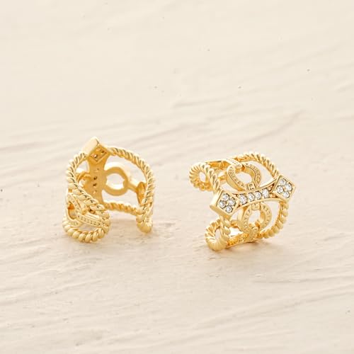 Women Ear Cuff Earrings Gold Non Pierced Cartilage Clip on Open Wrap Link Hoop 14K Gold Plated Simple Hypoallergenic Everyday Jewelry - style: Bar / Pair