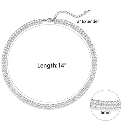 Luxval Tennis Necklace 14K Gold Plated Rhinestone Butterfly Choker Necklaces for women Dainty Zirconia Cut Faux Diamond chain 3mm - color: Silver-2 row tennis