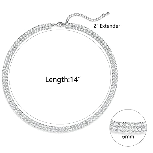 HERIER Tennis Necklace for Women 14K Gold Plated or Silver Rhinestone Choker Necklaces Dainty Zirconia Cut Faux Diamond chain 3mm - color: Silver-2 row tennis