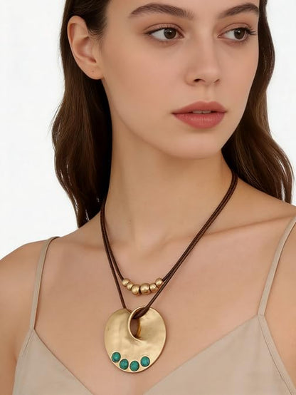 Boho Necklaces for Women Chunky Circle Necklace Bohemian Necklaces | Chunky Boho Necklace for Women Layered Boho Circle Leather Choker Necklace Long Vintage Necklaces Bohemian Jewlery Gifts - style: Bohemian Style Necklaces