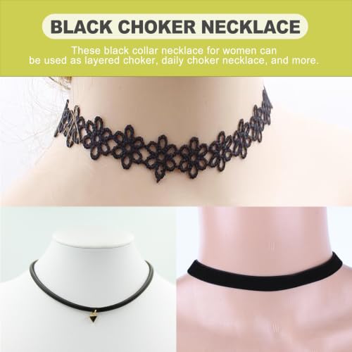 6 Pack Black Velvet Lace Choker Necklace Set Gothic Layered Chokers with Cross Pendant Tattoo Style for Women Adjustable Fashion Jewelry for Daily Wear