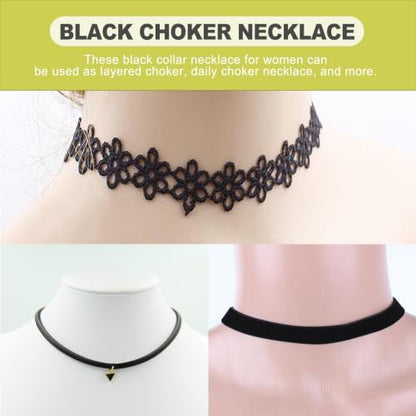 6 Pack Black Velvet Lace Choker Necklace Set Gothic Layered Chokers with Cross Pendant Tattoo Style for Women Adjustable Fashion Jewelry for Daily Wear