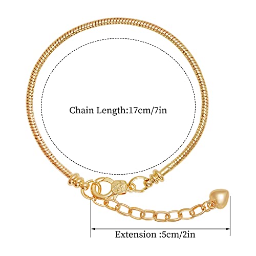 10pcs Chain Bracelets Kit Gold Plated Snake Chain with Heart Lobster European Charm Bracelet for Christmas DIY Women Jewelry Findings Bracelet Making (Gold) - color: Gold