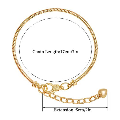 10pcs Chain Bracelets Kit Gold Plated Snake Chain with Heart Lobster European Charm Bracelet for Christmas DIY Women Jewelry Findings Bracelet Making (Gold) - color: Gold