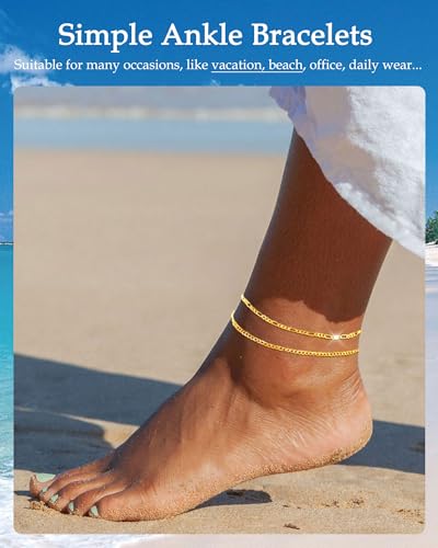 Gold Silver Ankle Bracelets for Women Waterproof 14K Gold Plated Anklets for Women Non Tarnish Dainty Layered Beaded Heart Anklet Set Summer Beach Foot Chain Jewelry Gifts Trendy Stuff - color: C- Waterproof Anklets- Gold