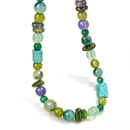 Boho Colorful Chunky Statement Beaded Necklaces for Women,Handmade Women's Fashion Gemstone Bead Choker Necklace,Western Natural Stone Strand Necklace Bib Collar Jewelry Unique Gifts for Women - color: 02-Green