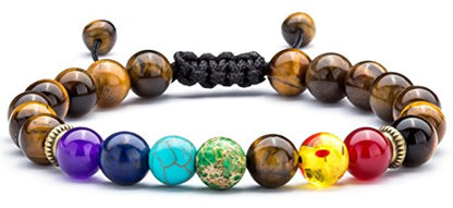 Men Women 8mm Lava Rock Beads Chakra Bracelet - color: Tiger Eye-21004