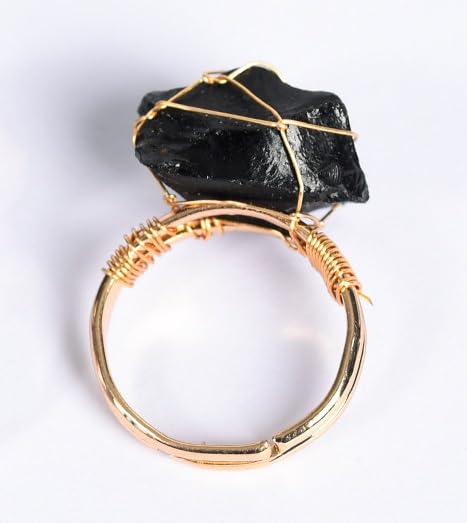 COLORFUL BLING Raw Healing Crystal Natural Stone Ring Statement Copper Wire Wrapped Irregular Crystal Gemstone Adjustalble Ring Jewelry for Women - color: 4 Pcs Set B