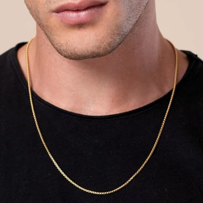 HZMAN 2-6mm Rolo Chain for Men Women Stainless Steel Men's Chain Necklace Round Box Link Chain Necklace 16-30 Inch - color: Gold, size: 30in, style: 2mm