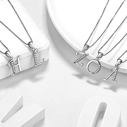 Aurora Tears Letter Necklace Initial 925 Sterling Silver Alphabet Pendant Crystal Name Gift Women Cubic Zirconia Jewelry - color: D