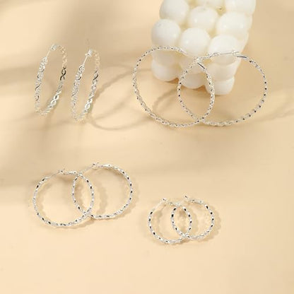 Senteria S925 Sterling Silver Post Twisted Hoop Earrings Hypoallergenic | Lightweight Silver Hoop Earrings AAAAA Cubic Zirconia Nickel Free for Sensitive Ears Twisted Hoops for Women Gifts 20-60MM - color: silver-60mm