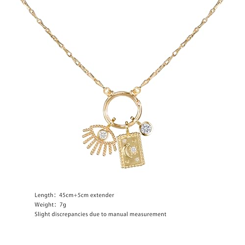 Charm Pendant Necklace Gold Plated Zircon Evil Eye Moon Star Celestial Talisman Layering Piece Statement Jewelry for Women