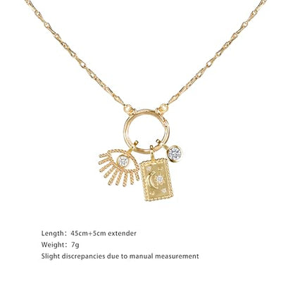 Charm Pendant Necklace Gold Plated Zircon Evil Eye Moon Star Celestial Talisman Layering Piece Statement Jewelry for Women