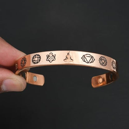 Pure Copper Cuff Bangle Bracelet 100% Solid, Raw & Uncoated Handmade Bracelets Jewelry Cuff Gift Bangle for Women & Men - color: 7 chakra