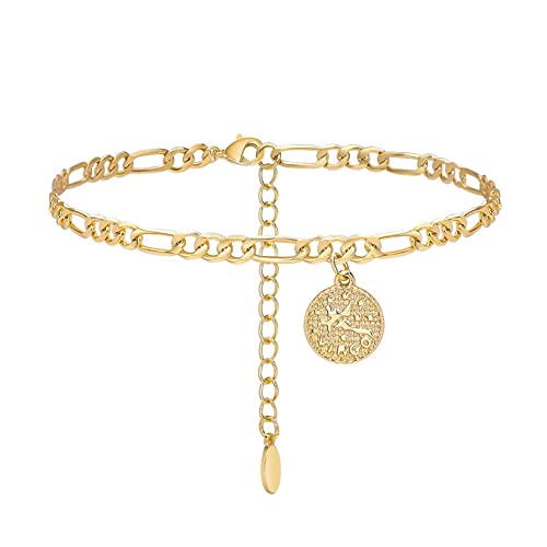 Anklets for Women Dainty Zodiac Constellation Anklet Zodiac Sign Disc Ankle Bracelet 14k Gold-Plated Anklets for Women - color: Virgo(Aug.23—Sep.22)