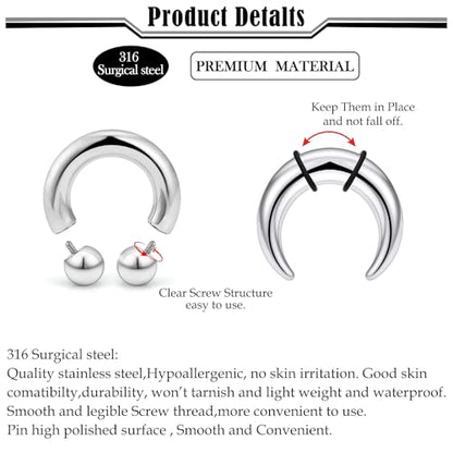 Septum Rings 16G 14G 12G 10G 8G 6G 4G 2G Surgical Steel Septum Stretching Kit Septum Pincher Tapers Gauge Kit Nose Ring Hoop Horseshoe Helix Tragus Daith Rook Piercing Jewelry for Women Men - style: 4G(5mm)-Inner Dia:16mm