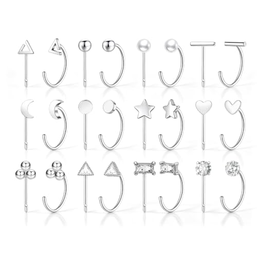 12 Pairs Half Hoops Earrings for Women Backless Earrings 14K Gold/Silver | Stay Close Open Hoop Huggie Earrings Hypoallergenic 316L Stainless Steel Poke Free Sleep in Trendy Jewelry Gift - style: 12S