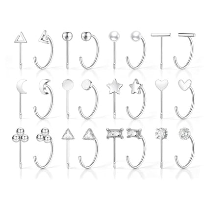 12 Pairs Half Hoops Earrings for Women Backless Earrings 14K Gold/Silver | Stay Close Open Hoop Huggie Earrings Hypoallergenic 316L Stainless Steel Poke Free Sleep in Trendy Jewelry Gift - style: 12S