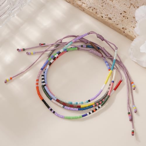 Stack Seed Beaded Bracelets Rope String Set For Women, Handmade Romantic Adjustable Braided Jewelry, Summer Beach Party Friendship Gift - color: Aries Taurus Gemini Cancer
