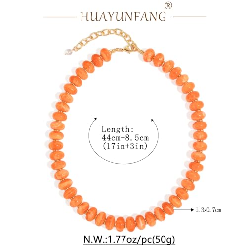 Chunky Beads Necklace for Women Trendy Gold Puffy Heart Choker Necklace Colorful Resin Beaded Heart Pendant Necklaces Statement Jewelry - color: 14MM Disc Bead-Orange