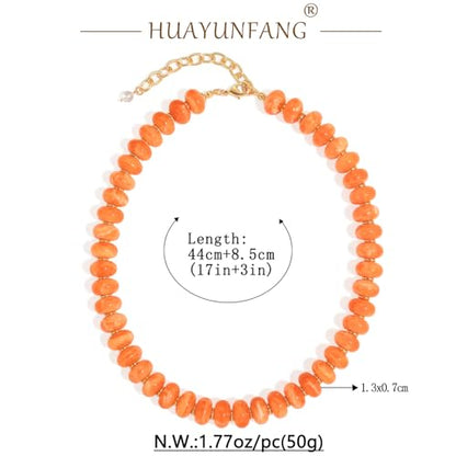 Chunky Beads Necklace for Women Trendy Gold Puffy Heart Choker Necklace Colorful Resin Beaded Heart Pendant Necklaces Statement Jewelry - color: 14MM Disc Bead-Orange