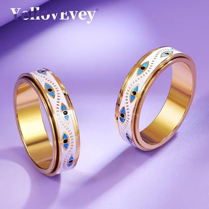 Evil Eye Fidget Ring for Women - Anxiety Relief Spinner Jewelry,18K Gold Plated Stainless Steel Turkish Ojo Turco Protection Rings Gift for Adults - color: Gold