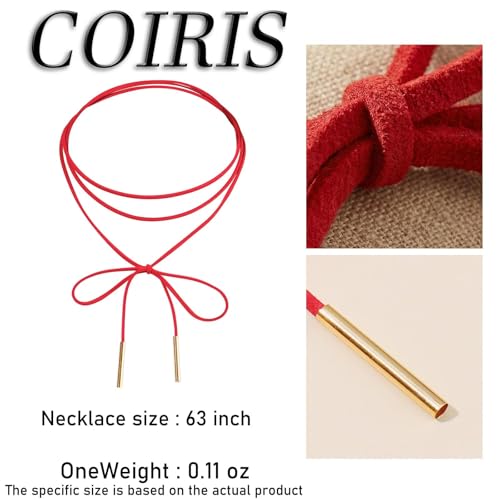 Coiris 6 Pcs Bow Choker Necklace for Women Velvet Gothic Punk Tie Choker Sexy Long Wrap Rope Collar - color: Red