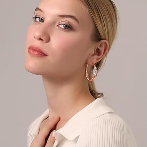 Senteria 925 Sterling Silver Post Twisted Hoop Earrings for Women 30-50MM | Hypoallergenic Large Silver Hoop Earrings for Women,Lightweight Thick Weave Braid Hoops,Nickel Lead-Free for Sensitive Ears - color: 30mm rose gold