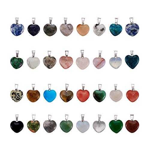 50pcs Heart Shaped Stone Pendants Healing Chakra Crystal Gemstone Rock Charms Random Mixed Bulk for Valentine's Day Gift Jewelry Making Hole: 2x7mm - color: 1-Mixed Color-Heart-Random 50pcs