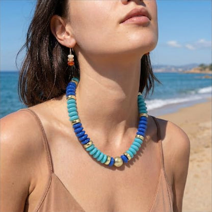 RISHEGAE Chunky Beaded Necklace for Women Boho Resin Beaded Choker Necklace Adjustable Surfer Beach Strand Necklaces Gold Handmade Acrylic Beads Jewelry Gift for Women - color: Style 4blue