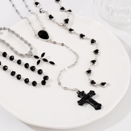 Bocar Layered Black Bead Cross Pendant Y-Necklace for Women Gold Accent Retro Choker Jewelry Ideal Gift(NK-10822) - color: BK