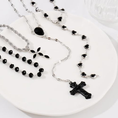 Bocar Layered Black Bead Cross Pendant Y-Necklace for Women Gold Accent Retro Choker Jewelry Ideal Gift(NK-10822) - color: BK